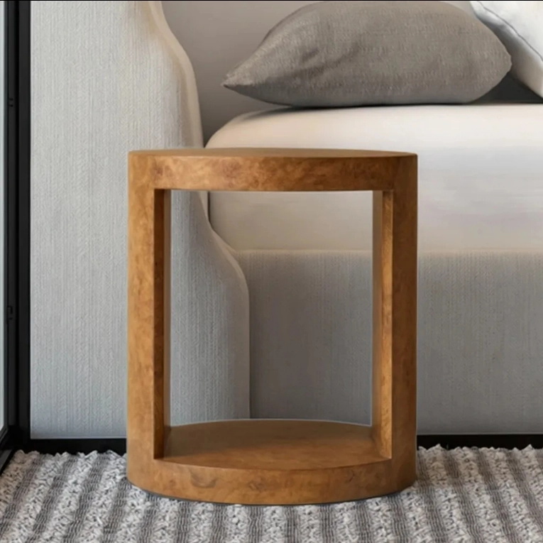 Luxury Burl Wood Round Bedside Table Luxus Burl Holz runder Nachttisch