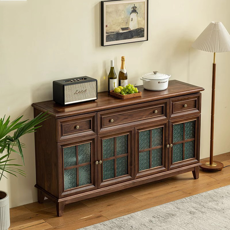 Schwarzes Walnuss -Massivholz -Sideboard
