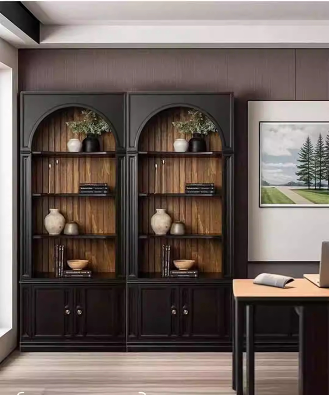 Retro gewölbter Massivholz-Bücherschrank mit Vollwand