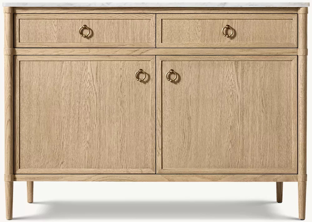 Doppeltüriges Sideboard aus weißer Eiche mit Marmor-Arbeitsplatte