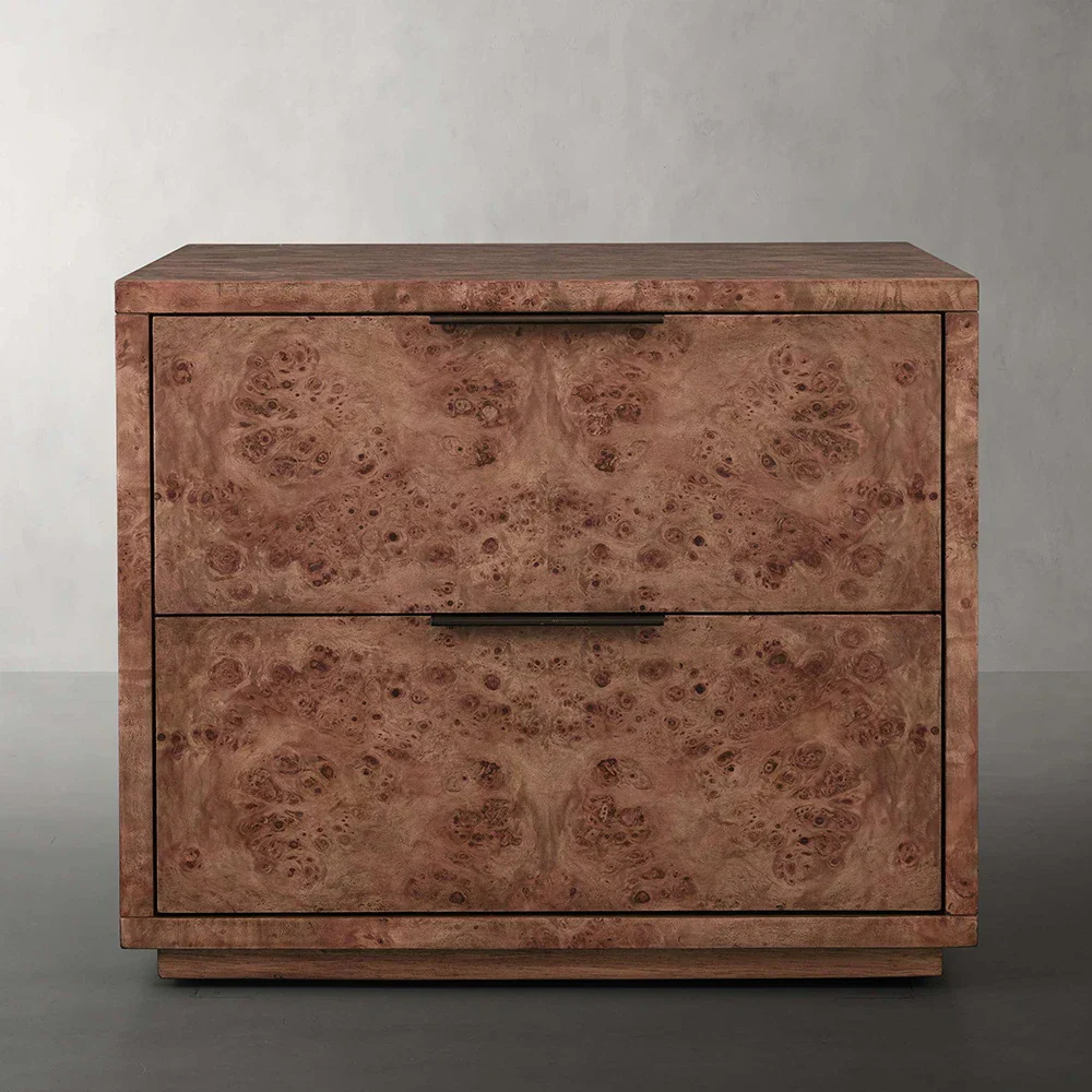 Luxus Burl Holz und Leder Nachttisch