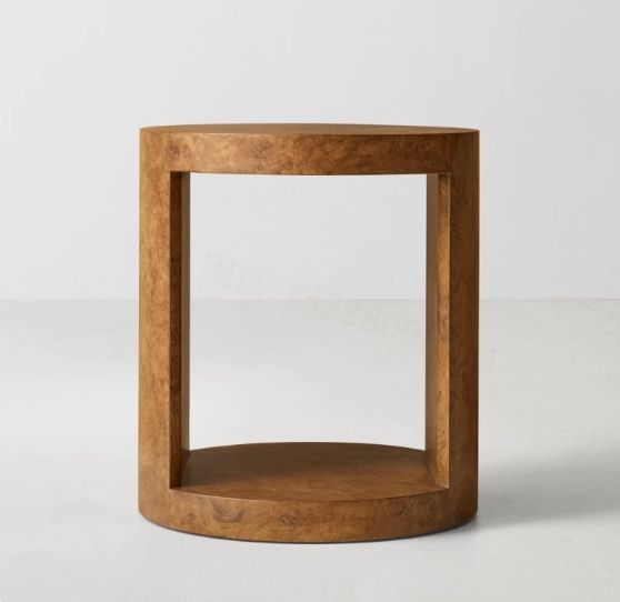 Luxus Burl Holz runder Nachttisch mit offenem Regal