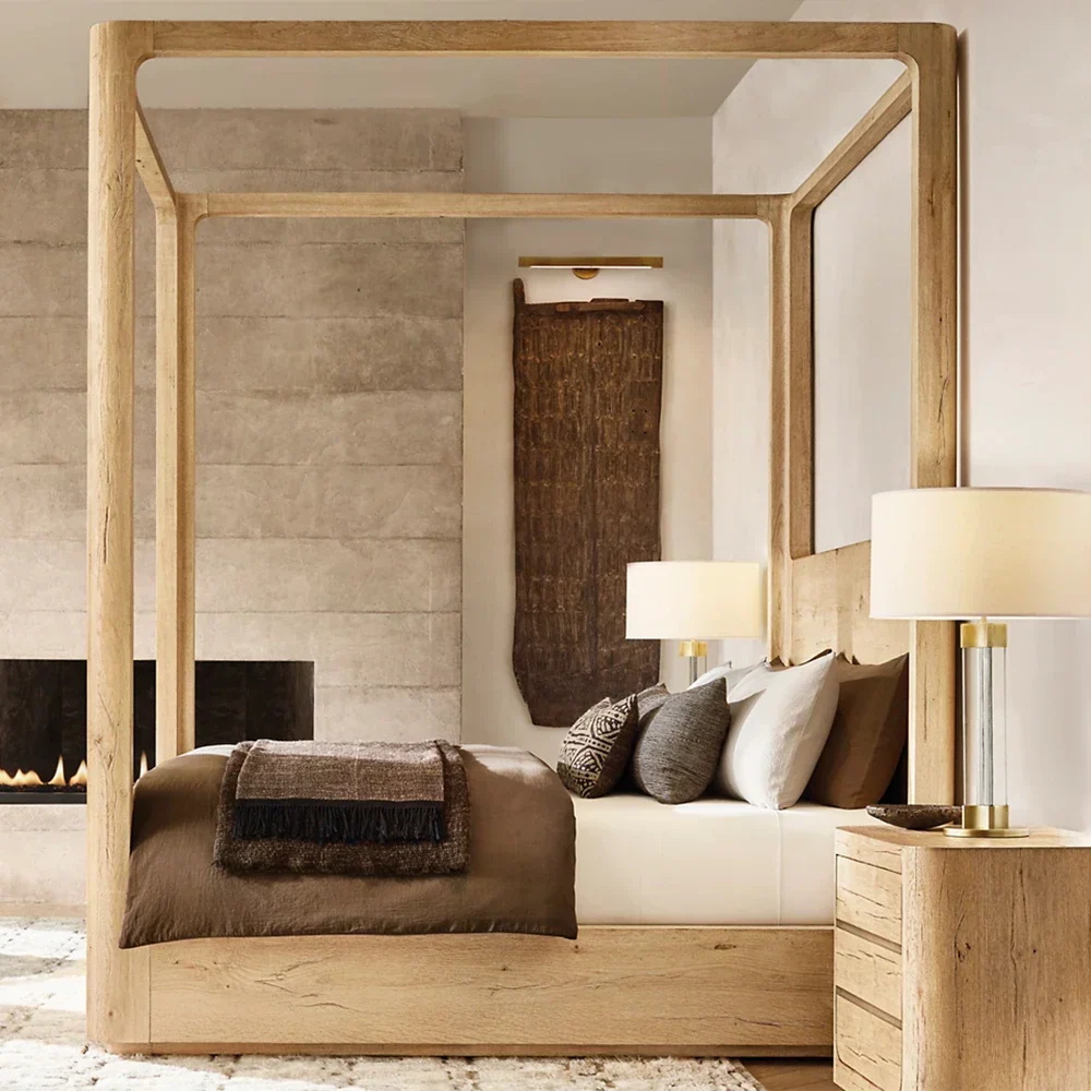 Moderner minimalistischer Stil Massivholz-Vier-Hope-Bett