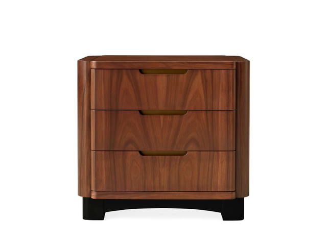 Eiche Walnussfarbene Drei-Drawer-Nachttisch