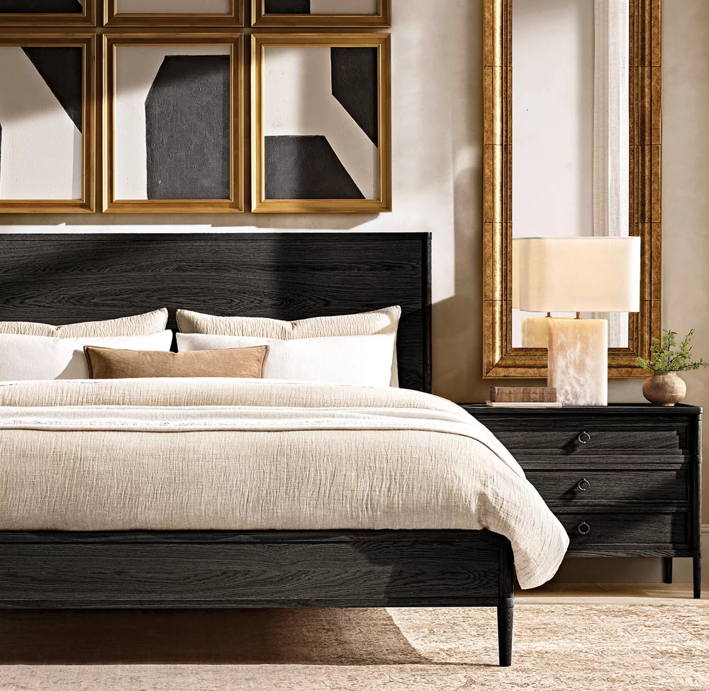 Bett aus massivem Weißeichenholz mit vollständiger Rückenlehne