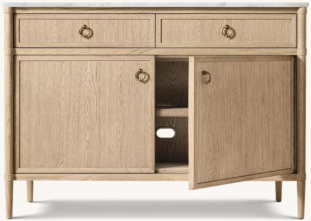 Doppeltüriges Sideboard aus weißer Eiche mit Marmor-Arbeitsplatte