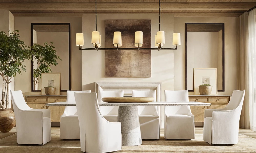 Doppeltüriges Sideboard aus weißer Eiche mit Marmor-Arbeitsplatte