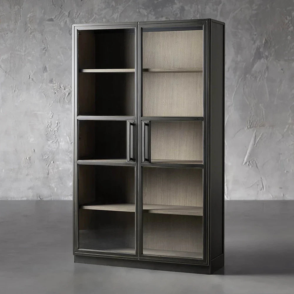 Multi-Layer-Speicher-Eichen-Glas-Bücherschrank für zweistürige Glas