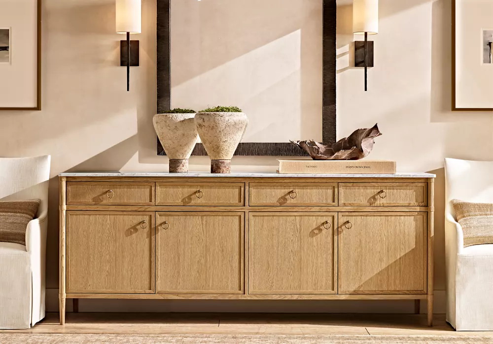 Aufbewahrungs-Sideboard mit Marmorplatte aus weißer Eiche