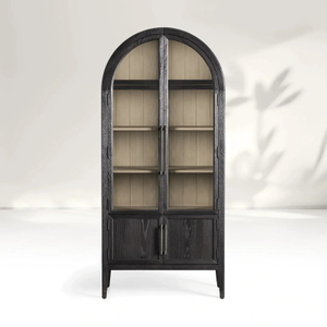 Massives Glasschrank mit mehrschichtigen Holzbogen