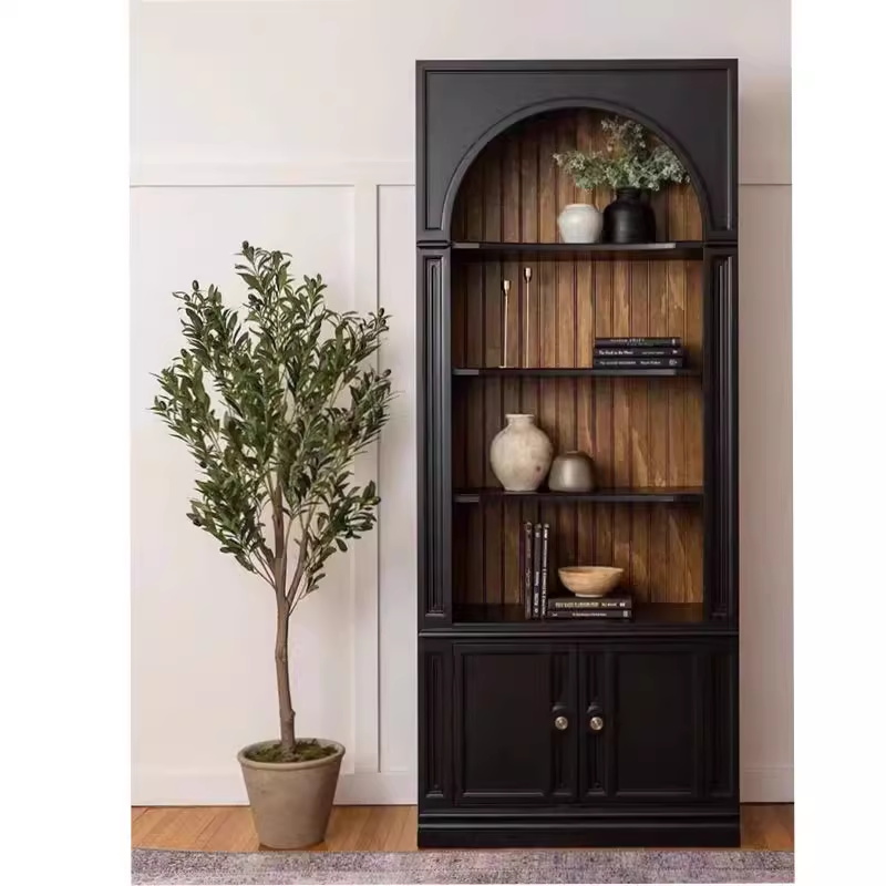 Retro gewölbter Massivholz-Bücherschrank mit Vollwand