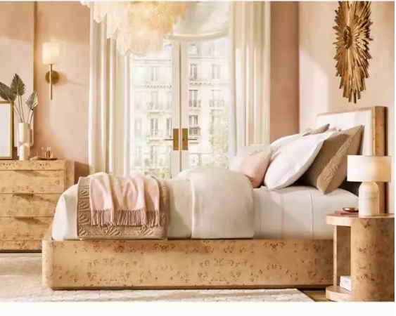 Baumrinde Finish Matt weiße Eiche Massivholz Panel Bett