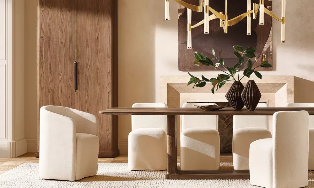 Moderner Stoff minimalistischer Sessel aus massivem Holz zum Essen